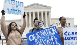 Picture of folks demonstrating in front of the Supreme Court